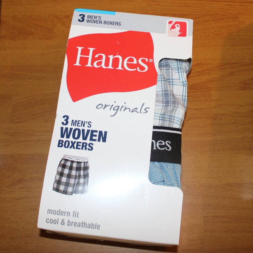 Hanes Originals 3-Pack Woven Boxers Men's Small Plaid Cotton Blend Underwear